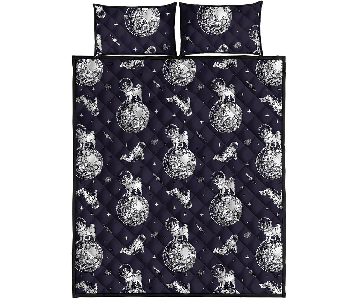 Astronaut Pug In Space Pattern Print Quilt Bed Set