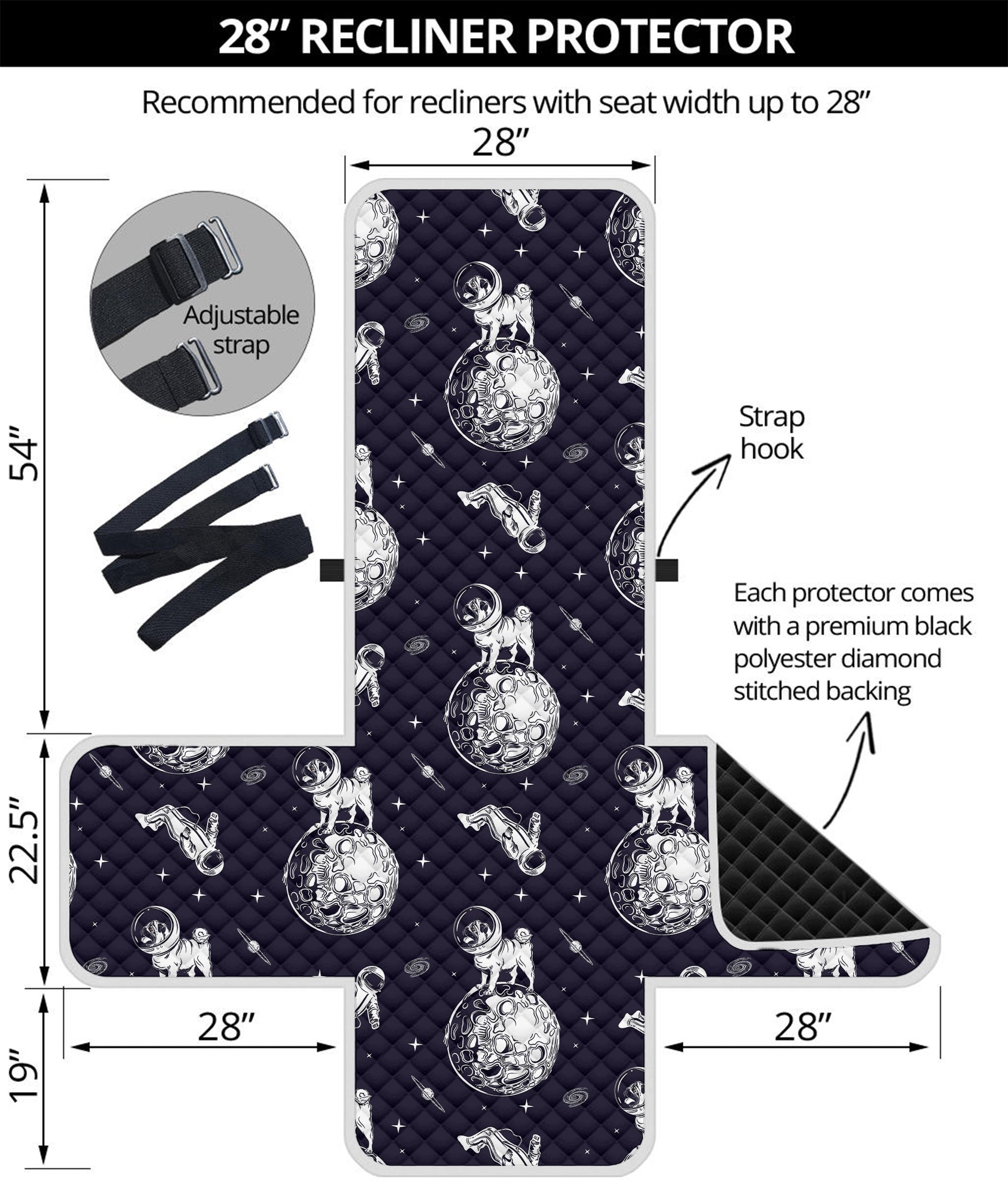 Astronaut Pug In Space Pattern Print Recliner Protector