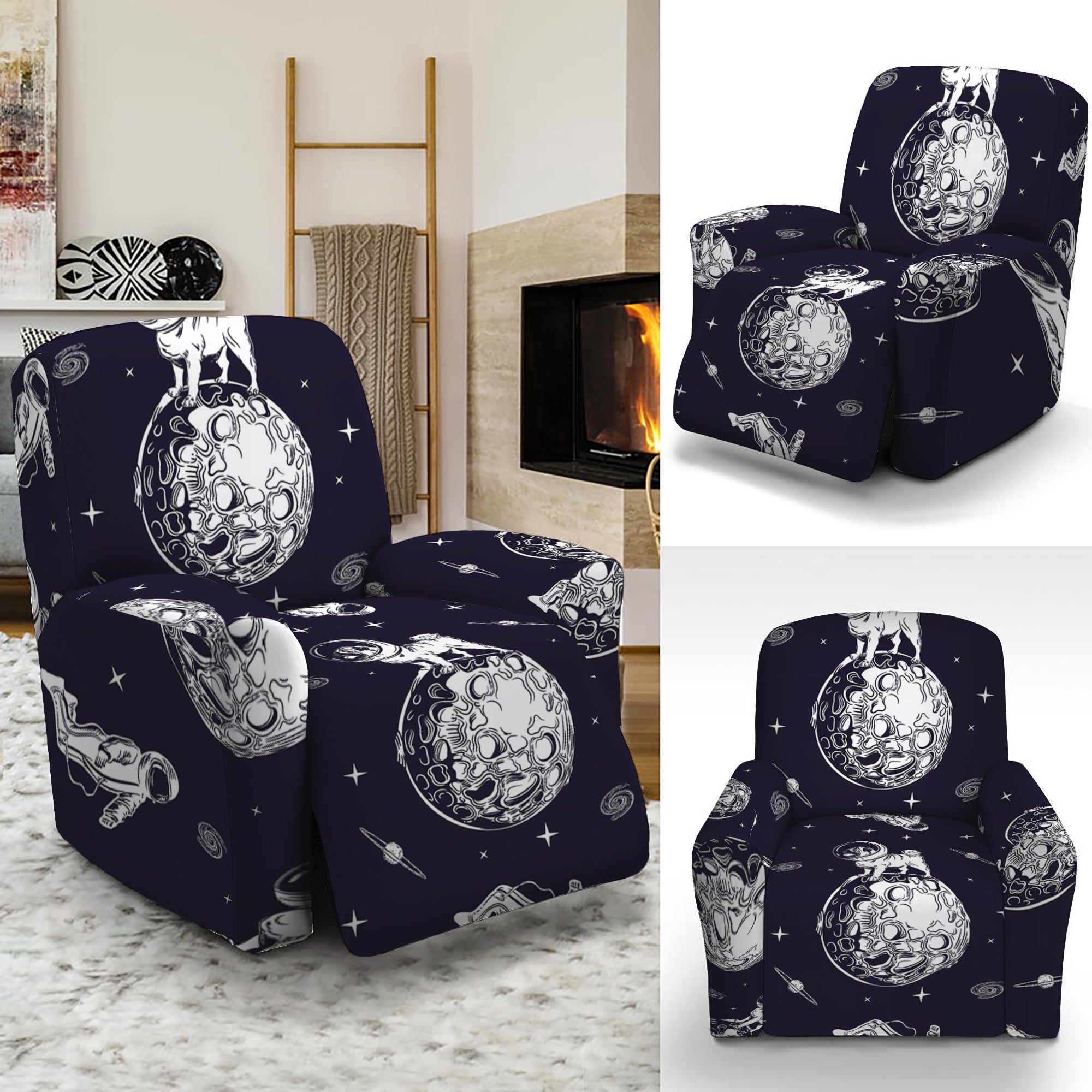 Astronaut Pug In Space Pattern Print Recliner Slipcover