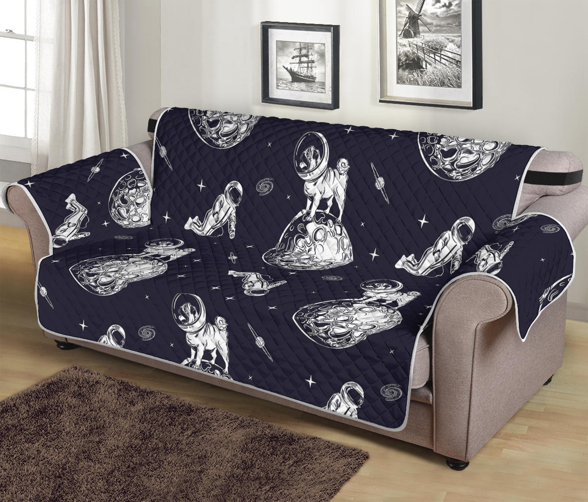 Astronaut Pug In Space Pattern Print Sofa Protector