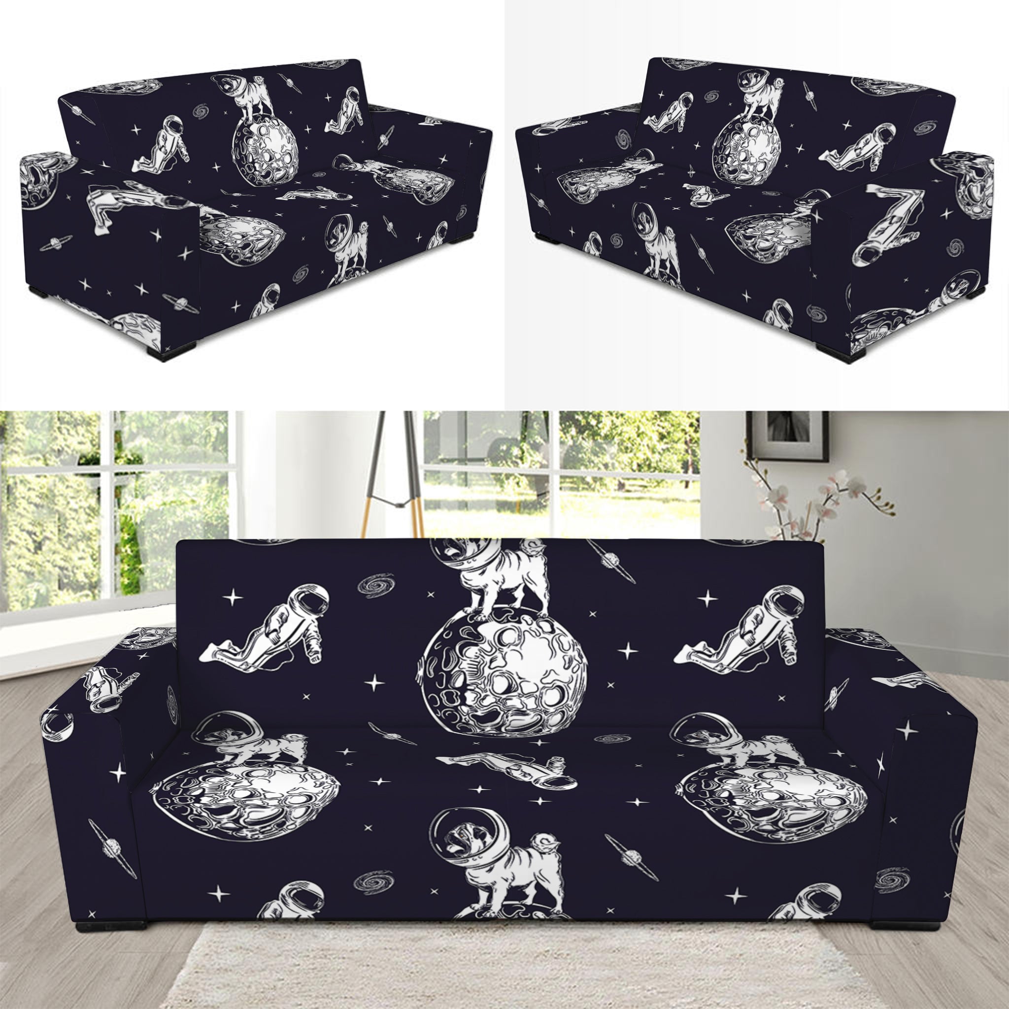 Astronaut Pug In Space Pattern Print Sofa Slipcover