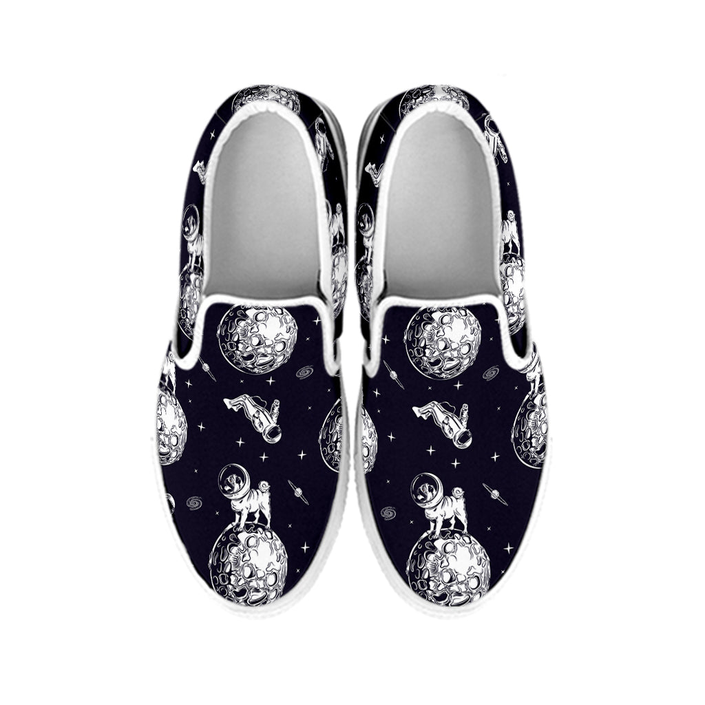 Astronaut Pug In Space Pattern Print White Slip On Shoes