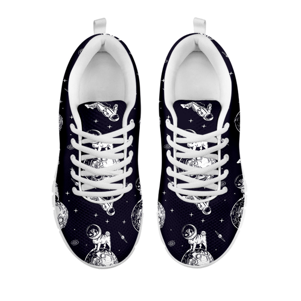 Astronaut Pug In Space Pattern Print White Sneakers