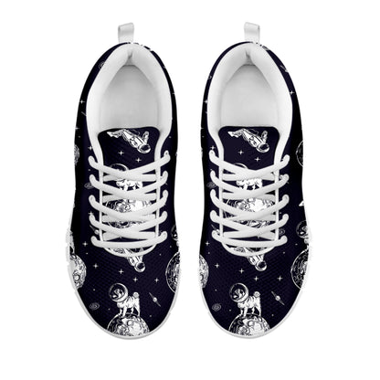 Astronaut Pug In Space Pattern Print White Sneakers
