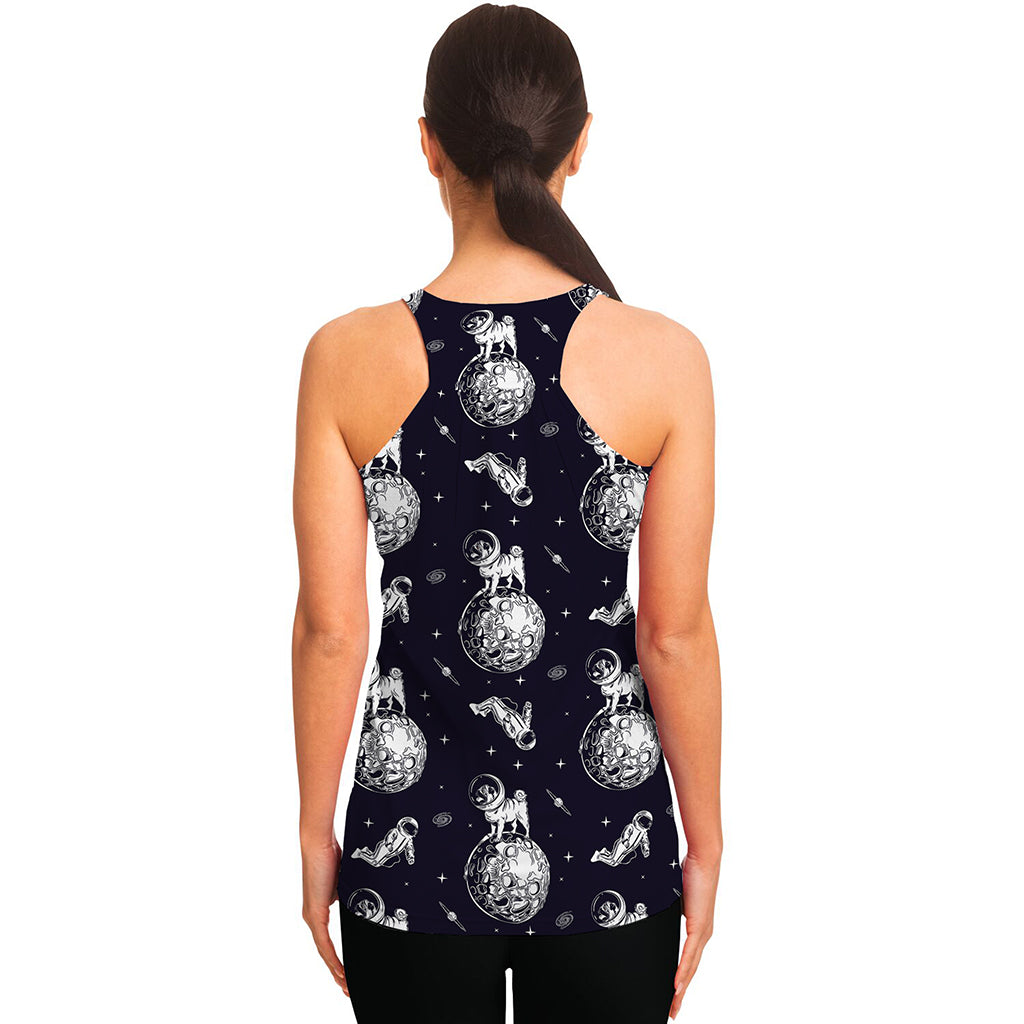 Astronaut Pug In Space Pattern Print Women's Racerback Tank Top