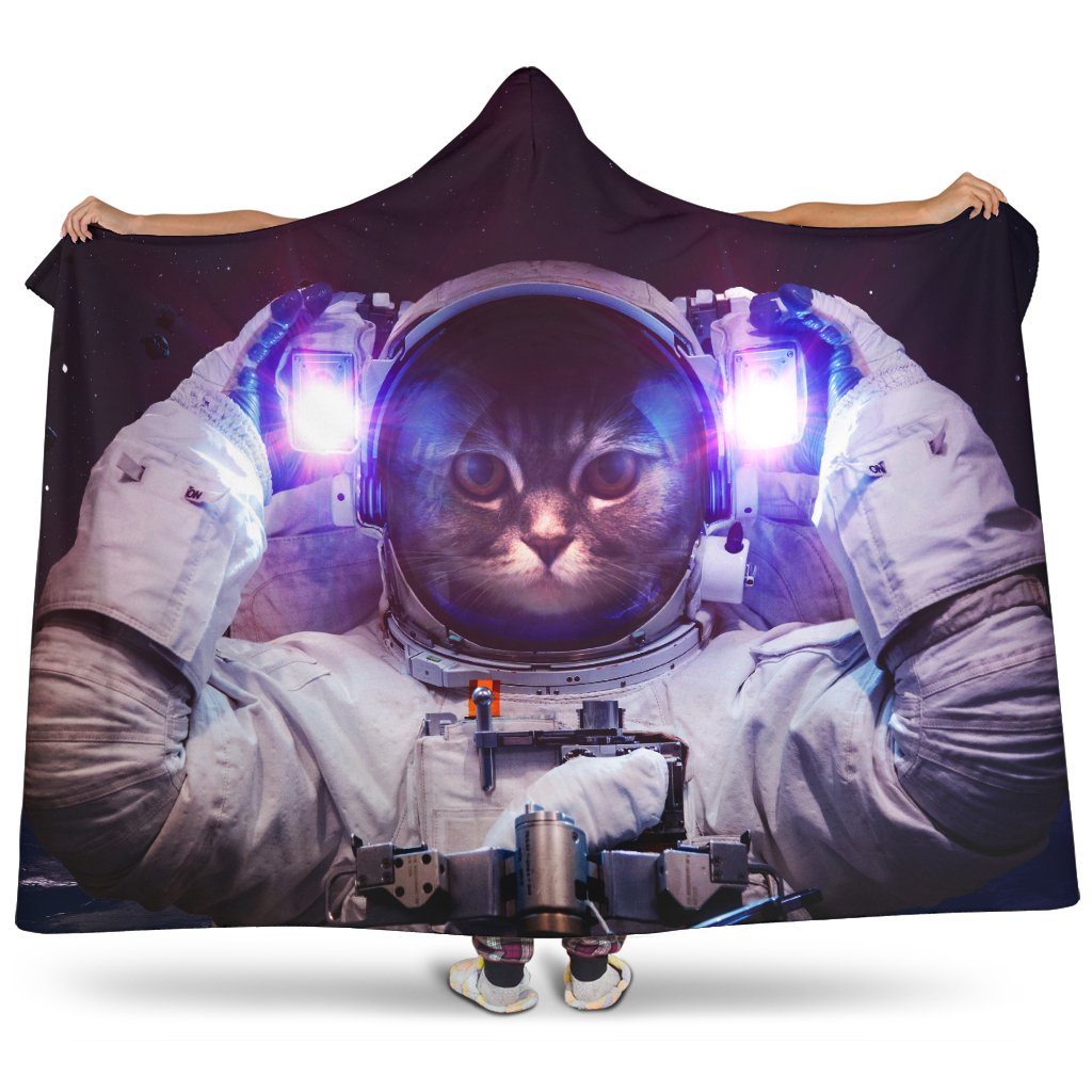 Astronaut Space Cat Print Hooded Blanket GearFrost