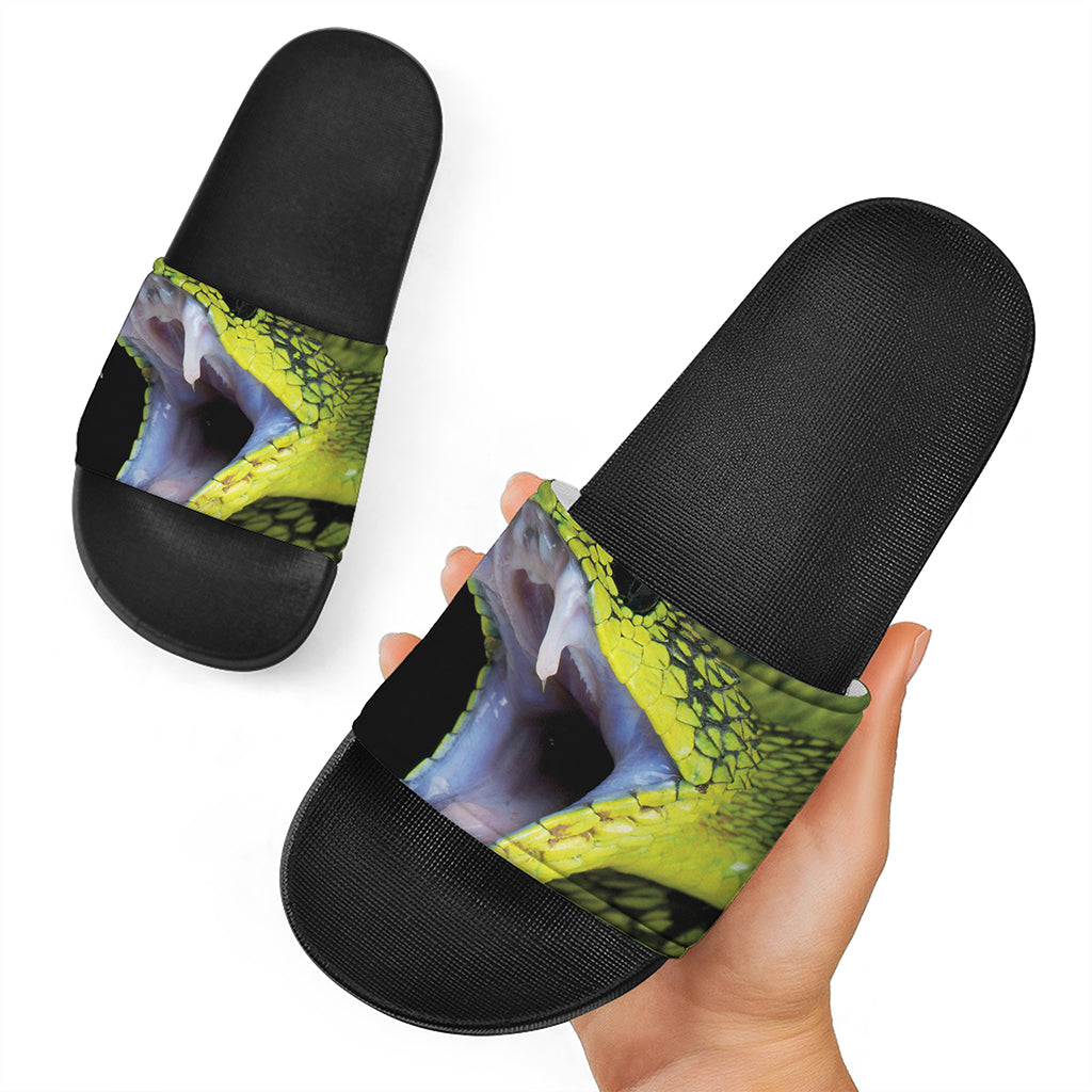 Atheris Nitschei Snake Print Black Slide Sandals