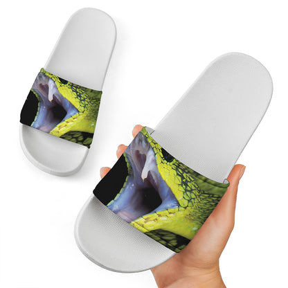 Atheris Nitschei Snake Print White Slide Sandals