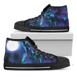 Aurora Howling Wolf Spirit Print Black High Top Shoes