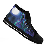 Aurora Howling Wolf Spirit Print Black High Top Shoes