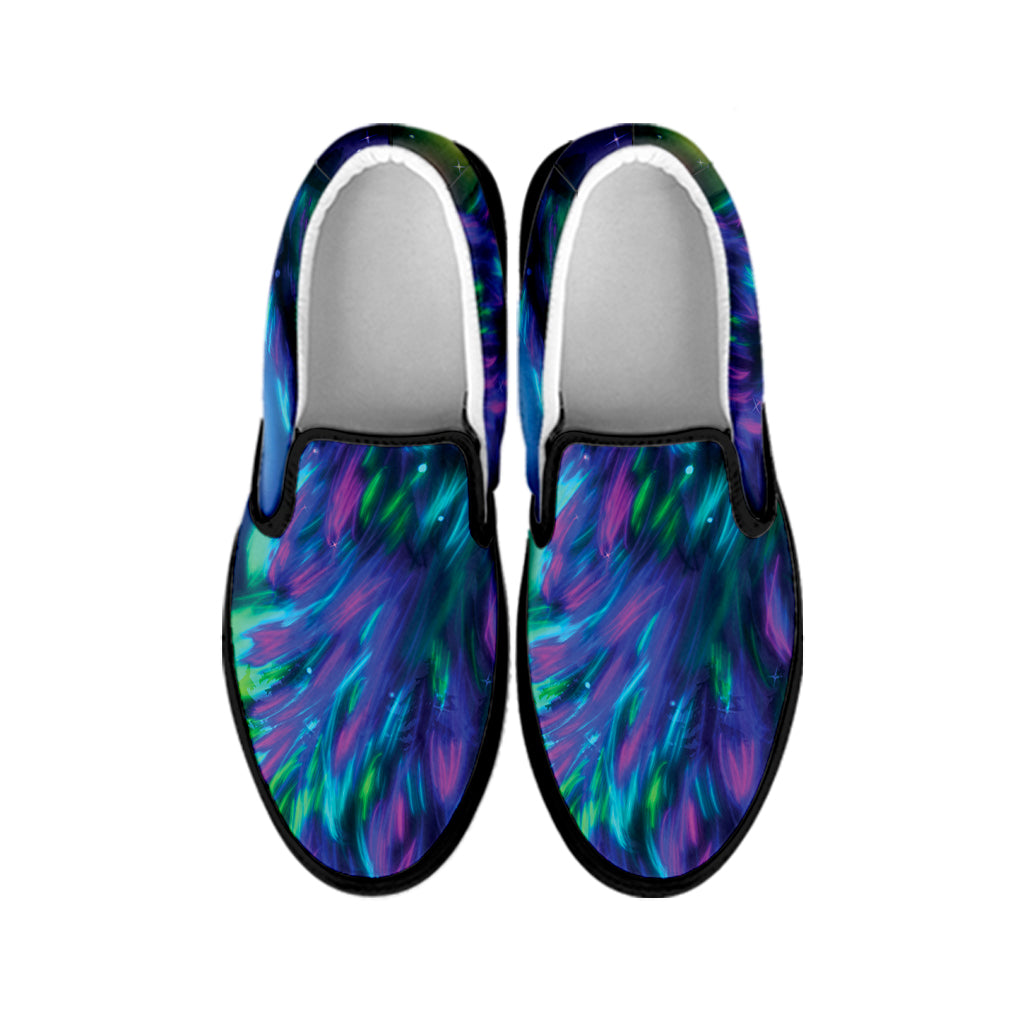 Aurora Howling Wolf Spirit Print Black Slip On Shoes