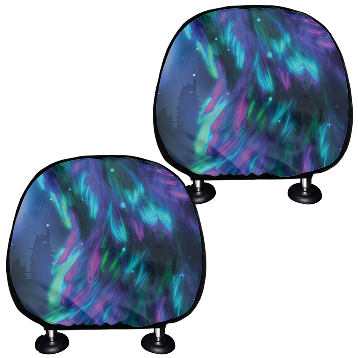 Aurora Howling Wolf Spirit Print Car Headrest Covers