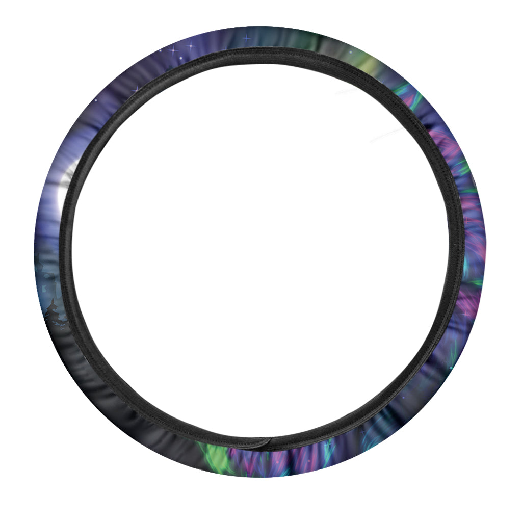 Aurora Howling Wolf Spirit Print Car Steering Wheel Cover