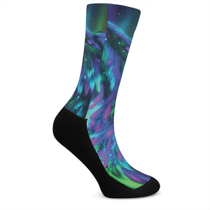 Aurora Howling Wolf Spirit Print Crew Socks