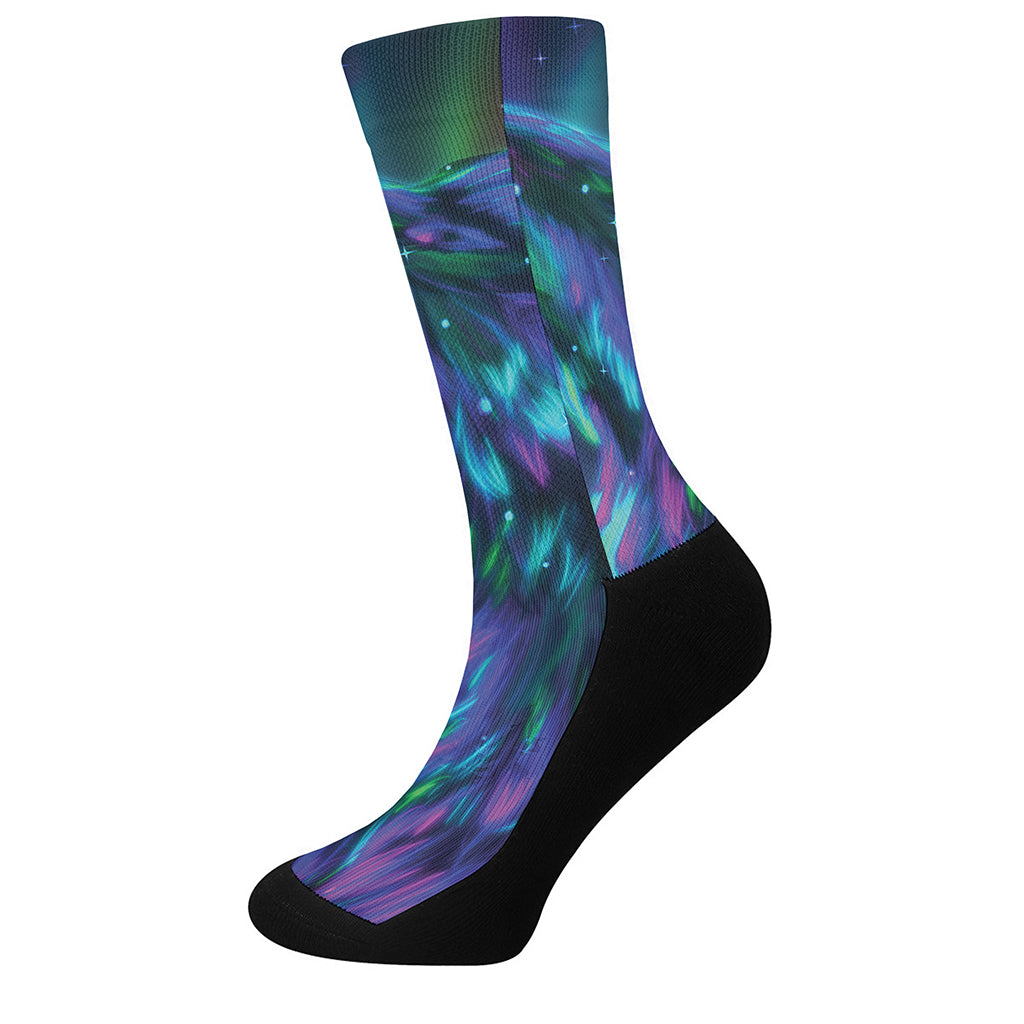 Aurora Howling Wolf Spirit Print Crew Socks