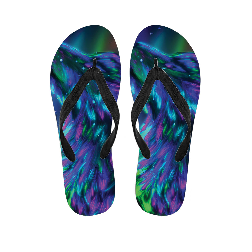 Aurora Howling Wolf Spirit Print Flip Flops