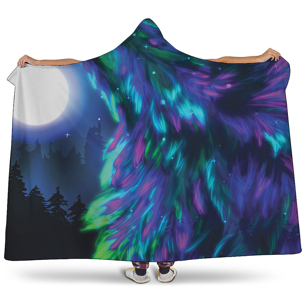 Aurora Howling Wolf Spirit Print Hooded Blanket