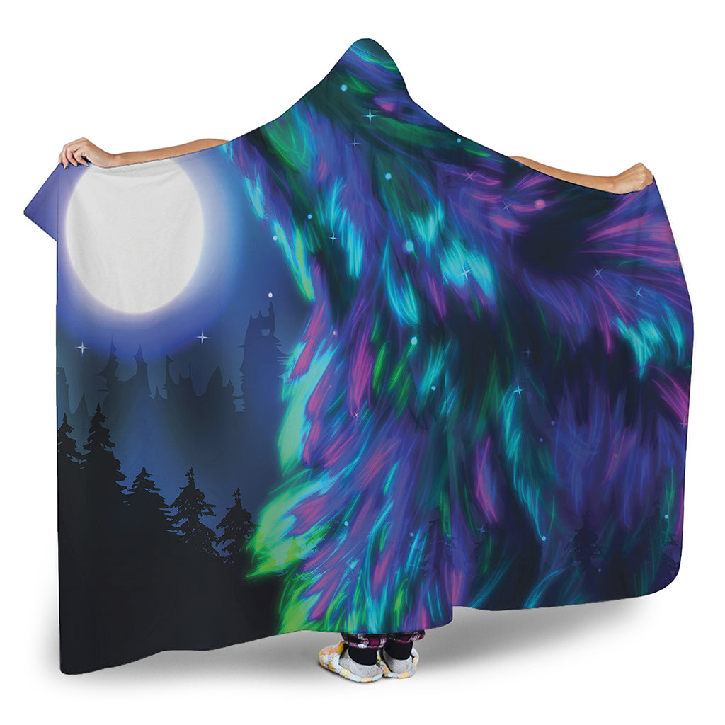 Aurora Howling Wolf Spirit Print Hooded Blanket