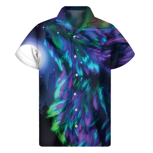 Aurora Howling Wolf Spirit Print Men's Short Sleeve Shirt