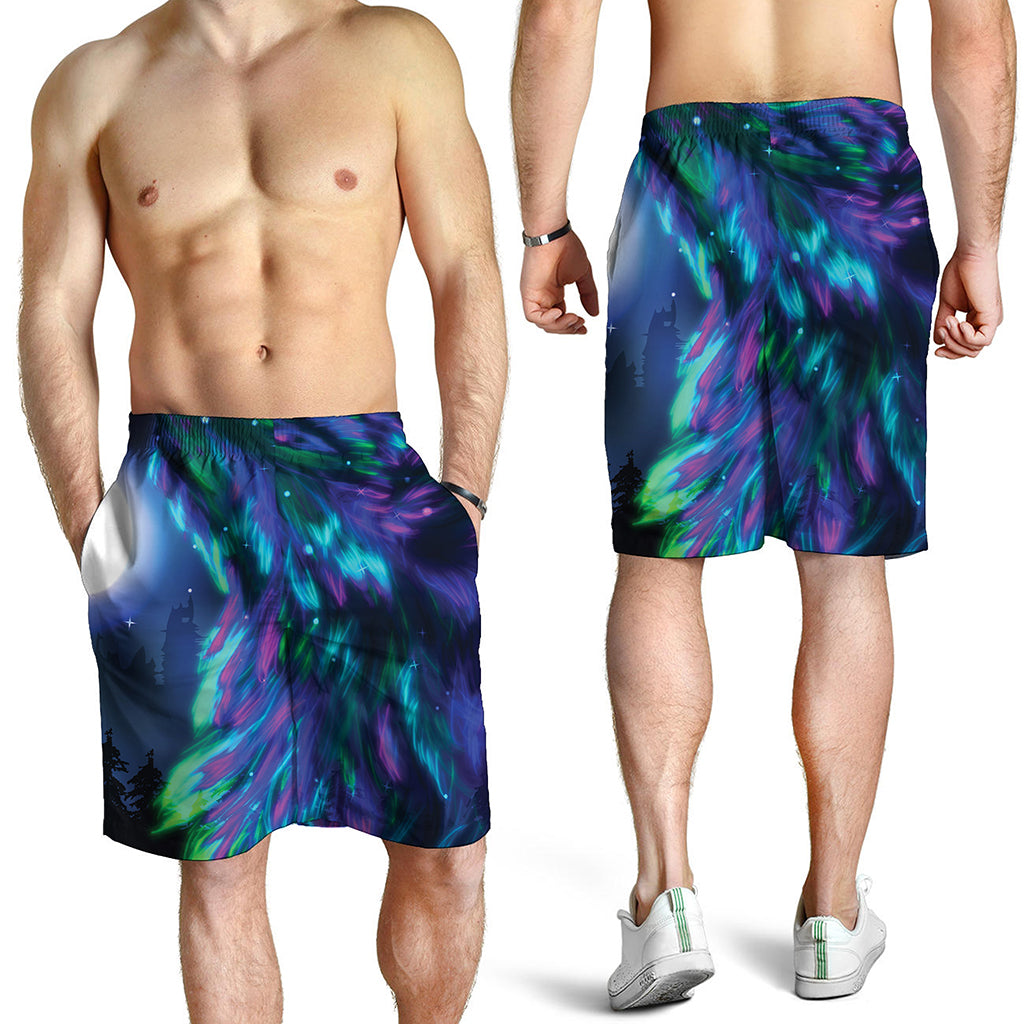 Aurora Howling Wolf Spirit Print Men's Shorts