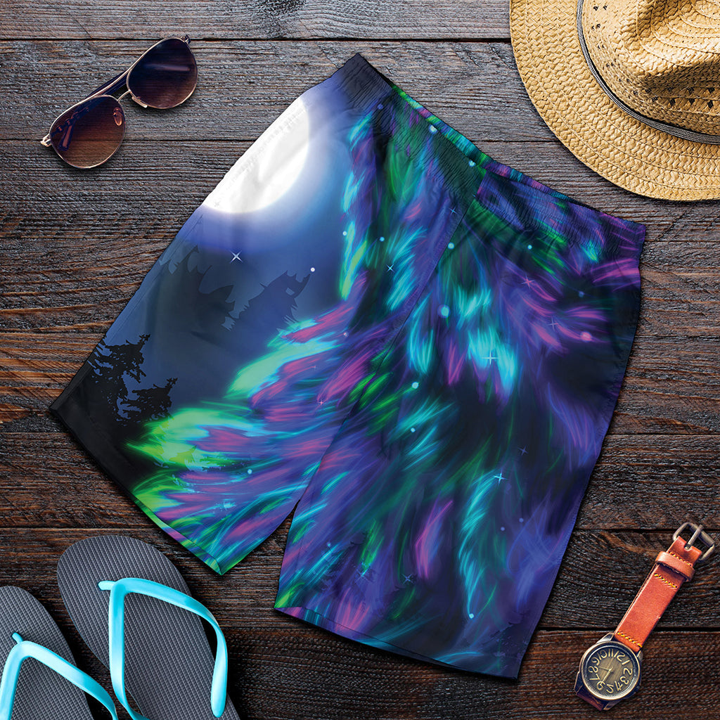 Aurora Howling Wolf Spirit Print Men's Shorts