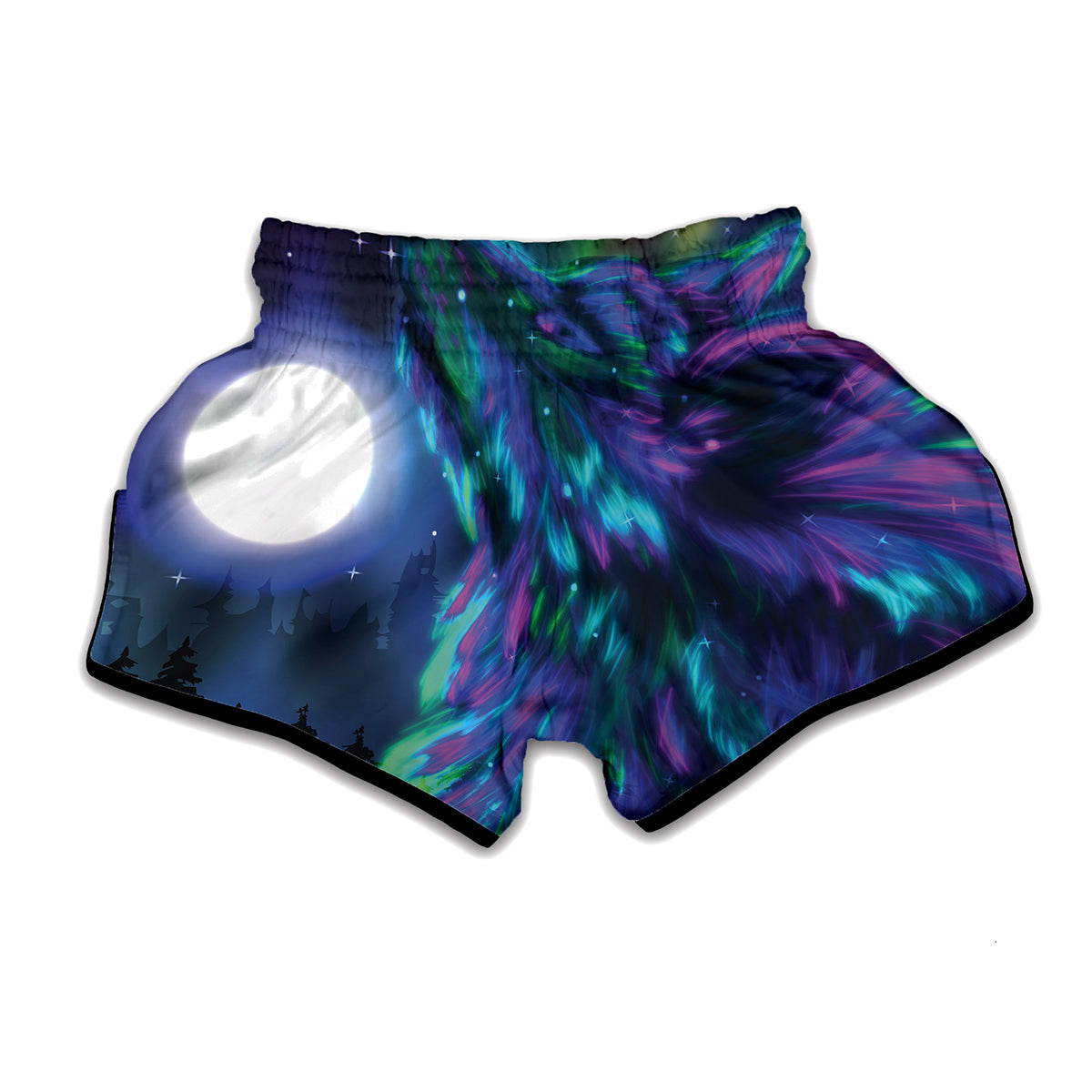 Aurora Howling Wolf Spirit Print Muay Thai Boxing Shorts