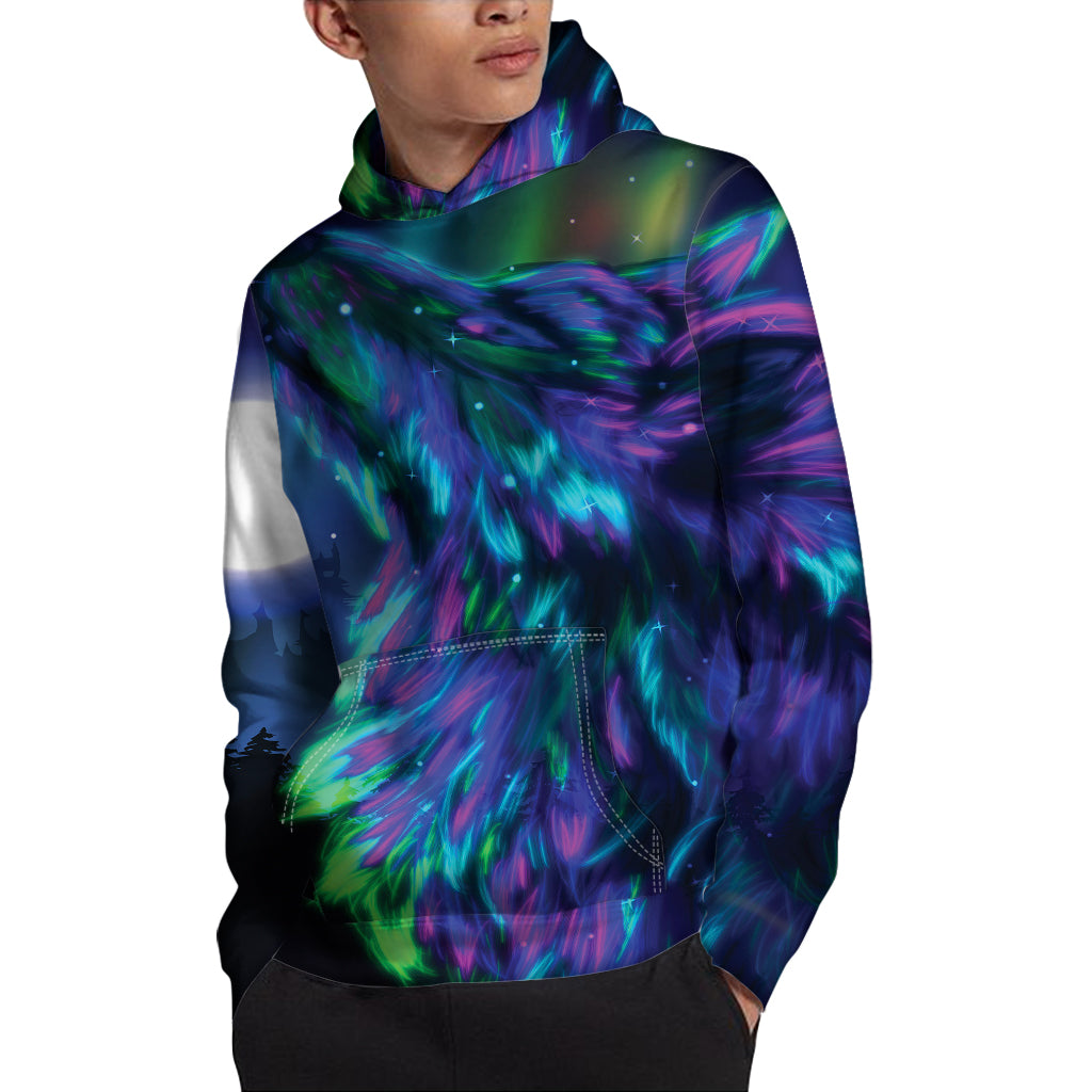 Aurora Howling Wolf Spirit Print Pullover Hoodie