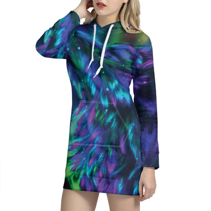 Aurora Howling Wolf Spirit Print Pullover Hoodie Dress