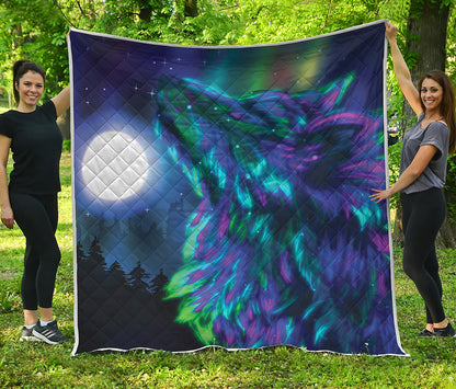 Aurora Howling Wolf Spirit Print Quilt