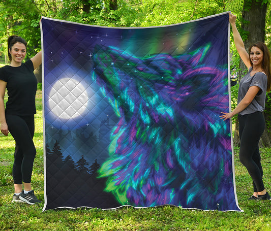 Aurora Howling Wolf Spirit Print Quilt