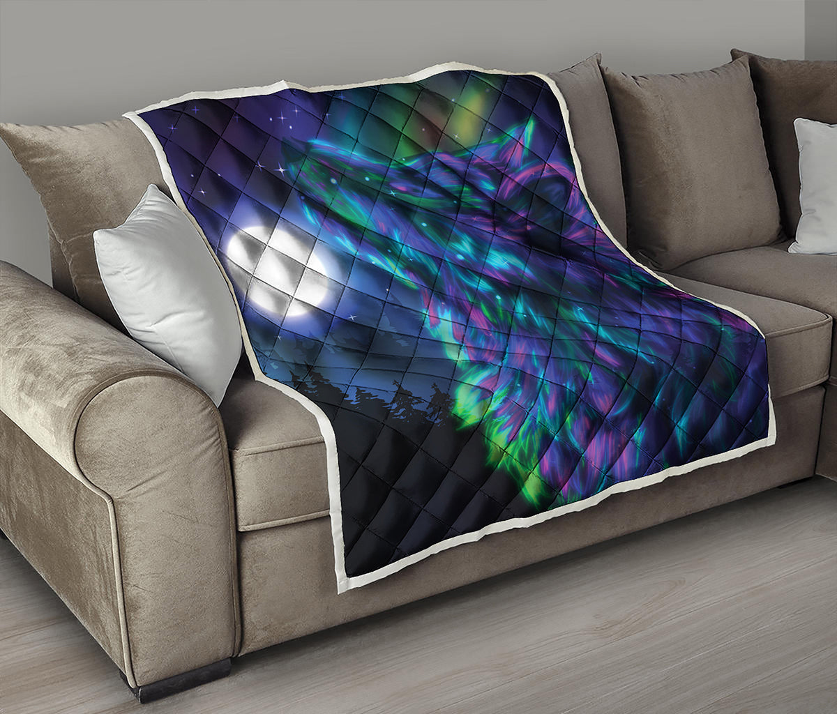 Aurora Howling Wolf Spirit Print Quilt