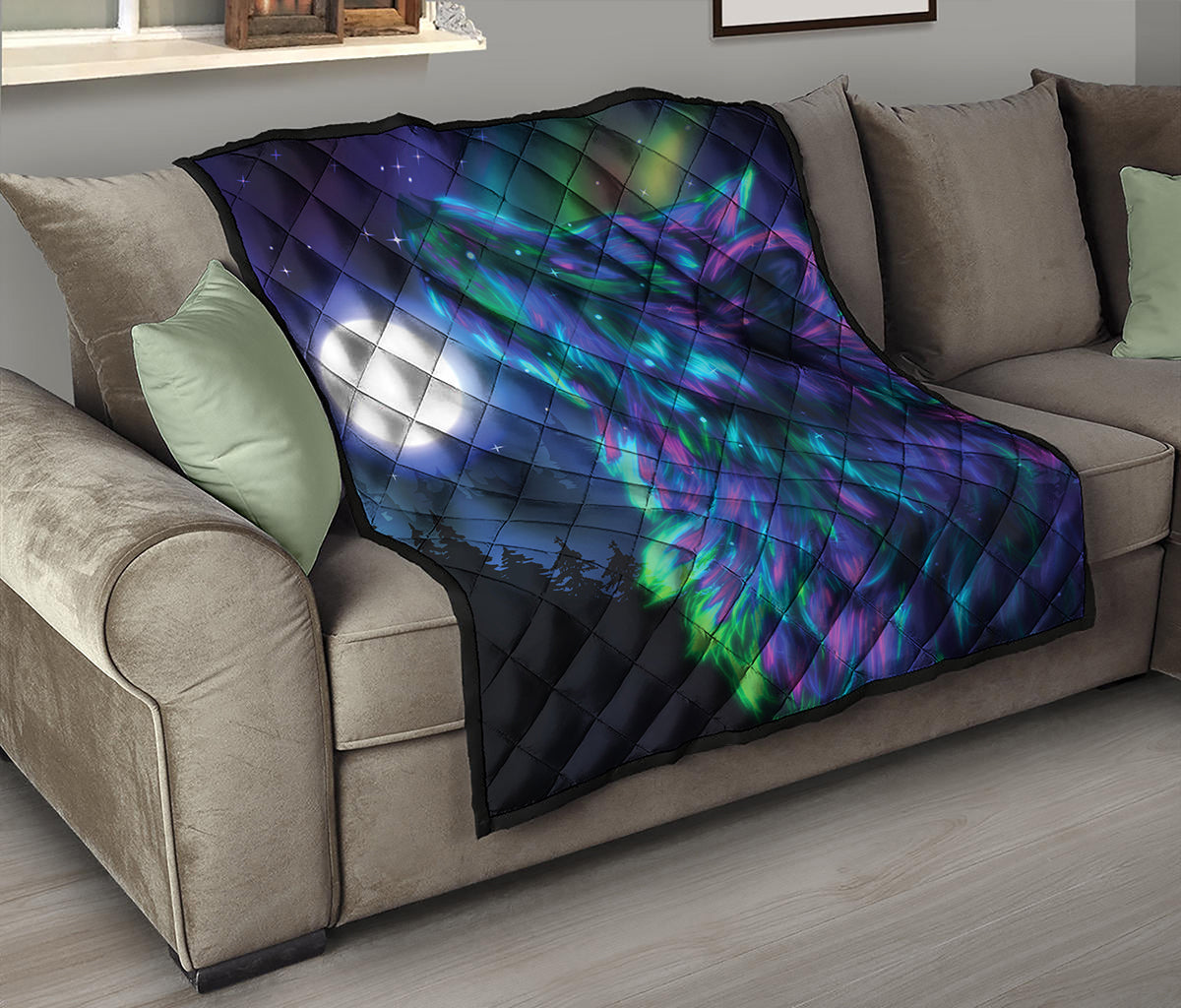 Aurora Howling Wolf Spirit Print Quilt