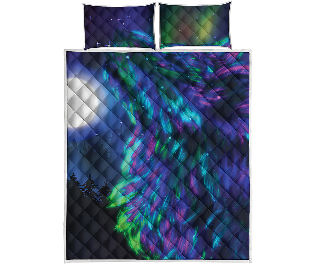 Aurora Howling Wolf Spirit Print Quilt Bed Set