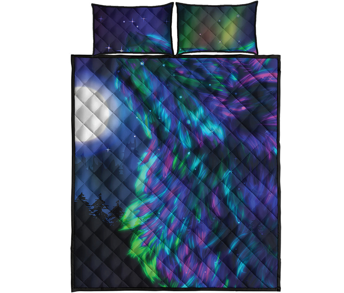 Aurora Howling Wolf Spirit Print Quilt Bed Set