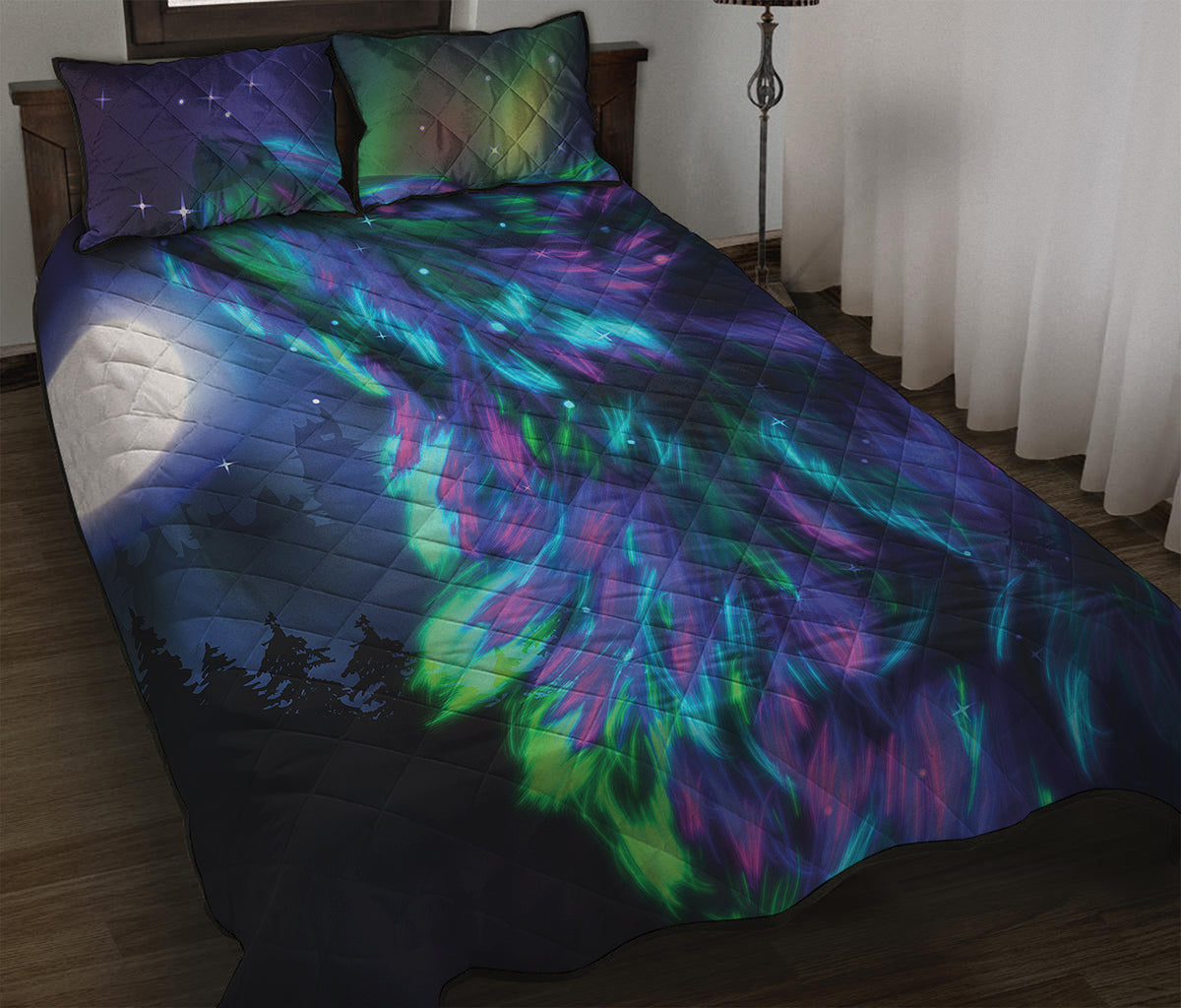 Aurora Howling Wolf Spirit Print Quilt Bed Set