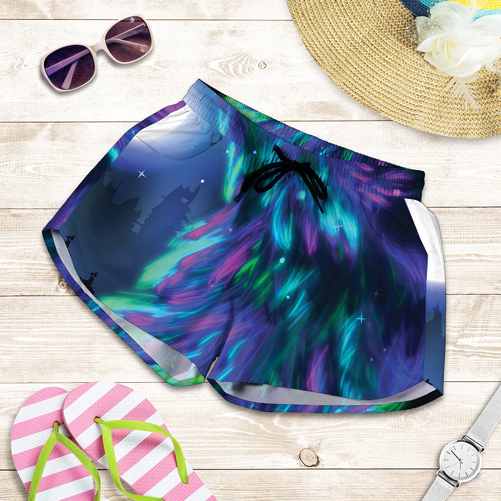 Aurora Howling Wolf Spirit Print Women's Shorts