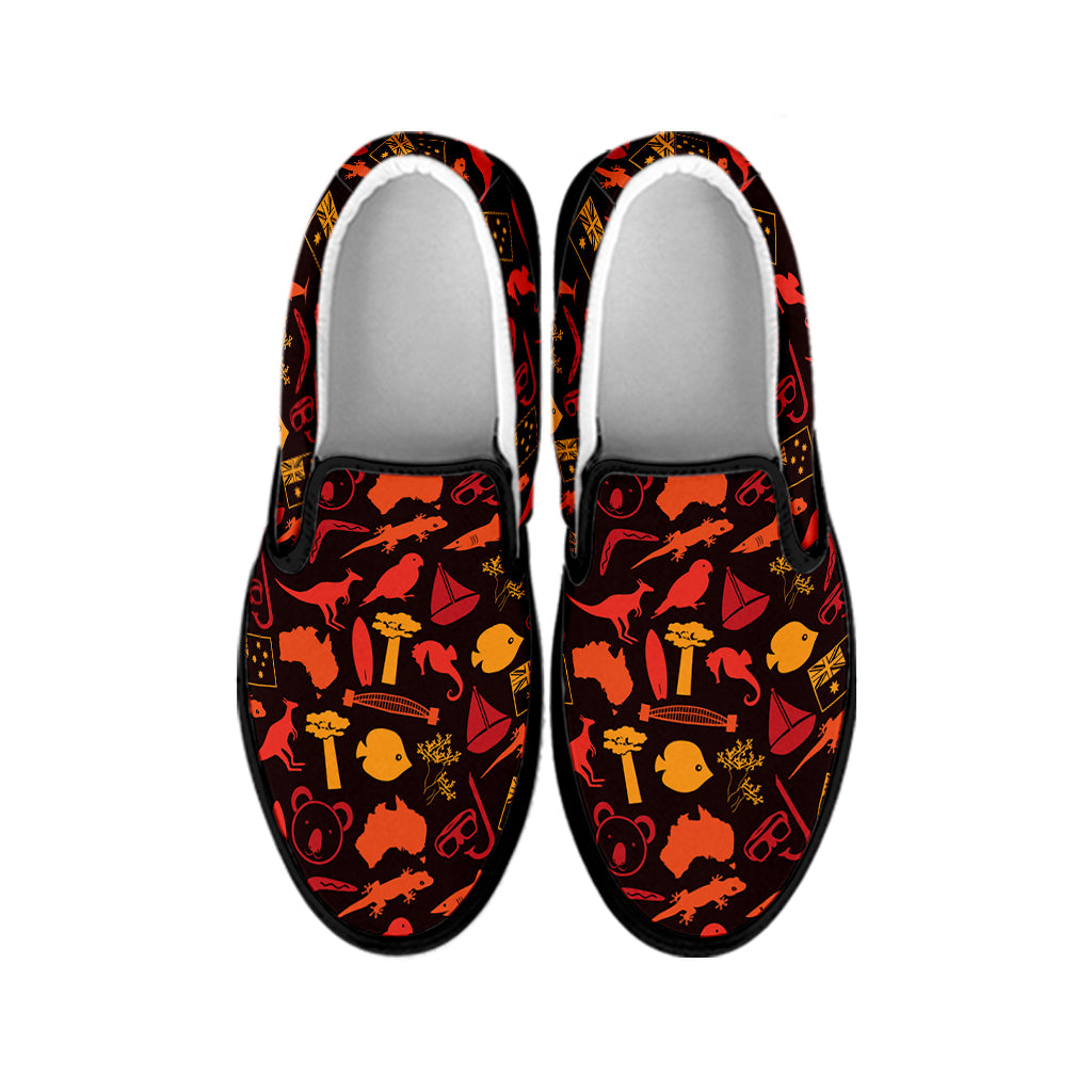 Australia Country Pattern Print Black Slip On Shoes