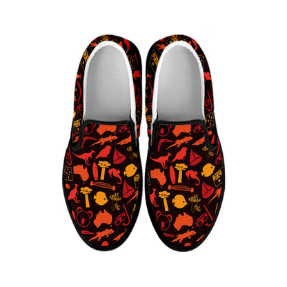 Australia Country Pattern Print Black Slip On Shoes