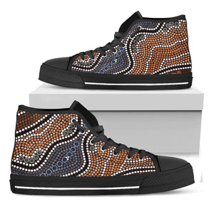 Australia River Aboriginal Dot Print Black High Top Shoes