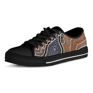 Australia River Aboriginal Dot Print Black Low Top Shoes