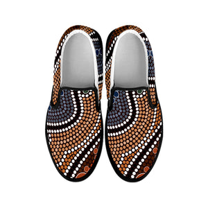 Australia River Aboriginal Dot Print Black Slip On Shoes