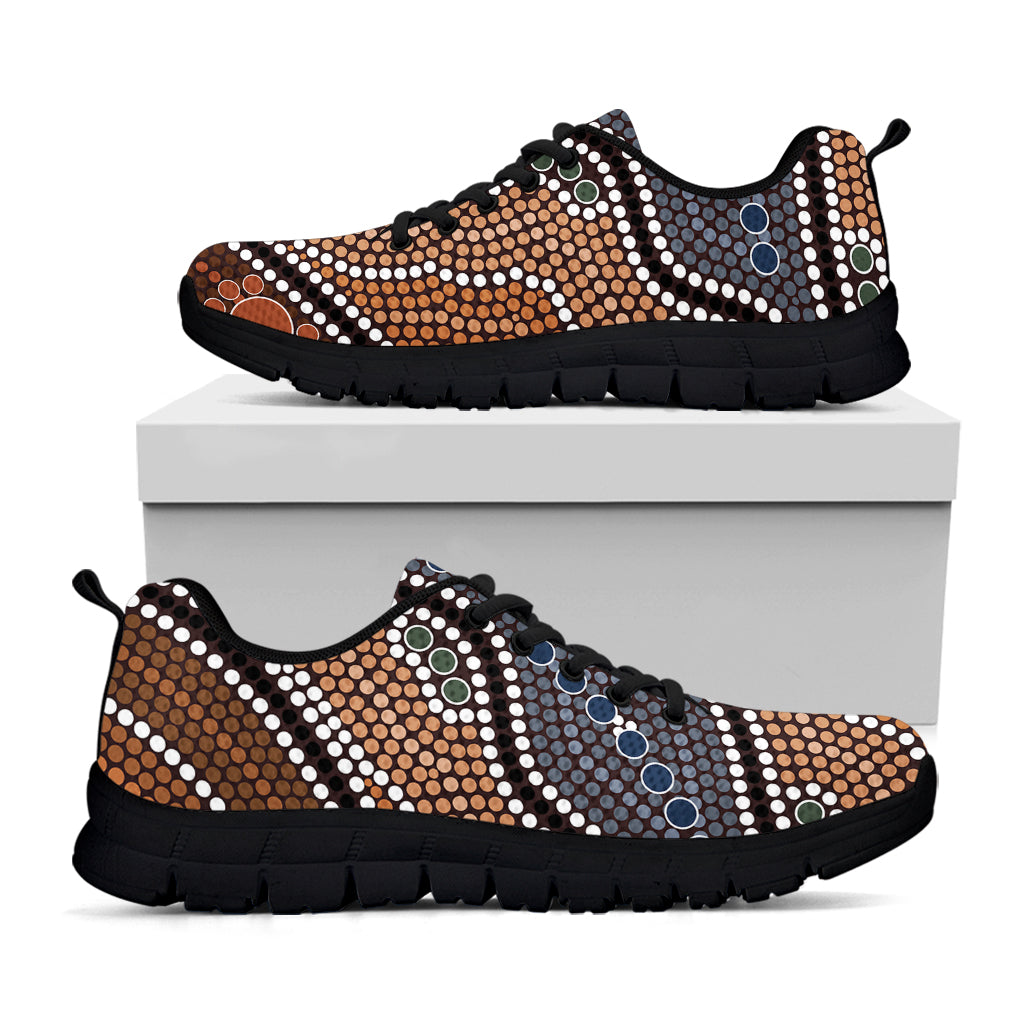 Australia River Aboriginal Dot Print Black Sneakers