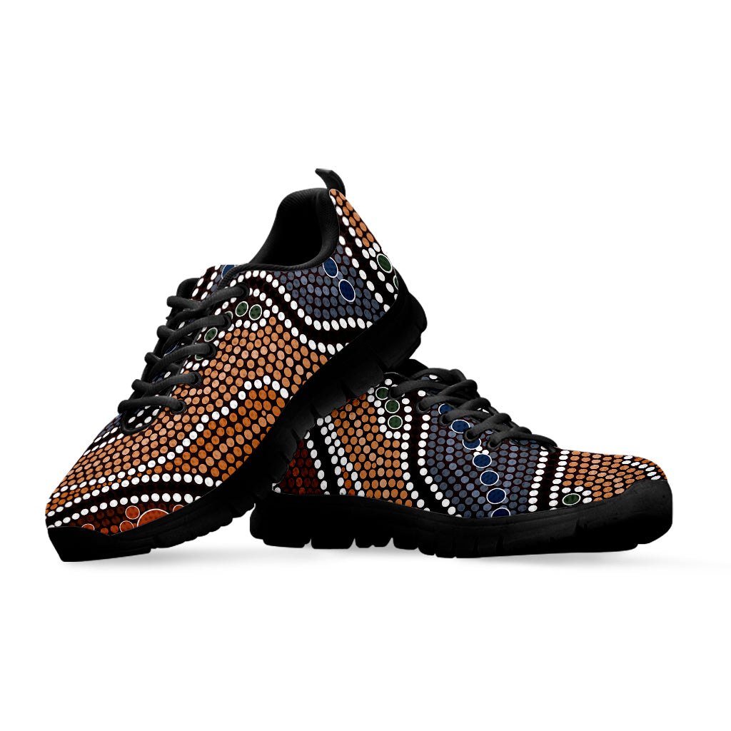 Australia River Aboriginal Dot Print Black Sneakers