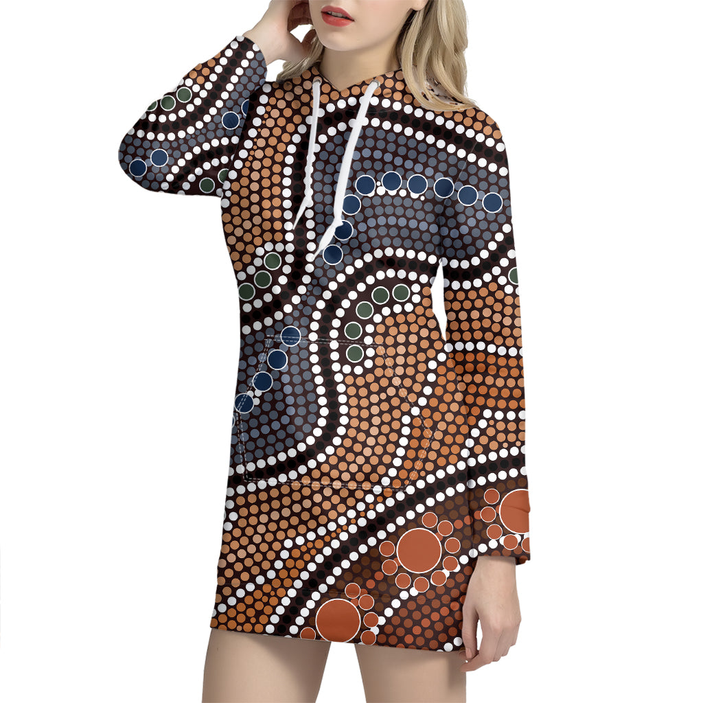 Australia River Aboriginal Dot Print Hoodie Dress