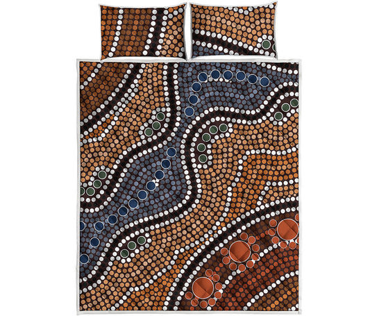 Australia River Aboriginal Dot Print Quilt Bed Set
