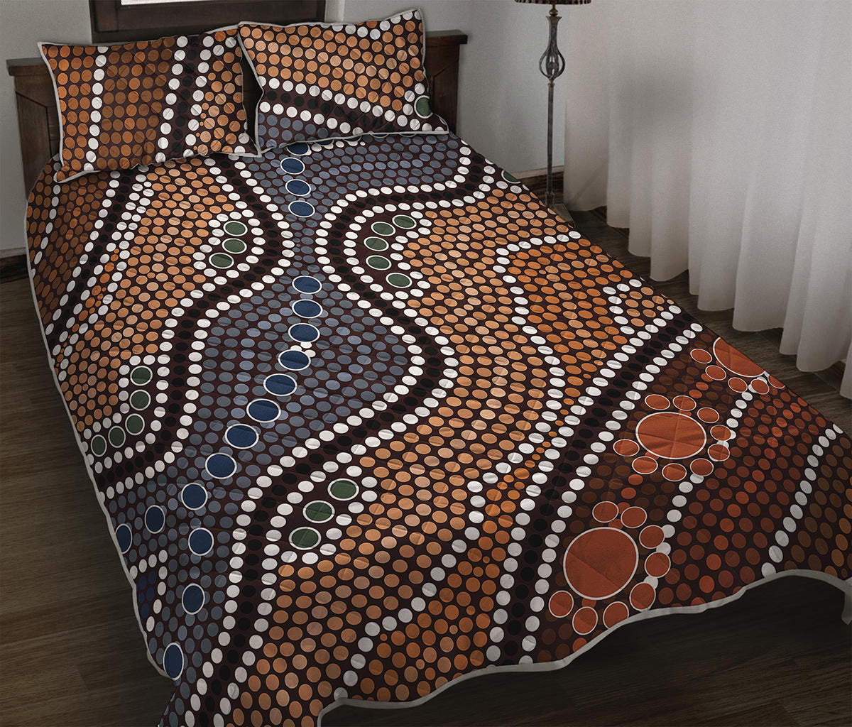 Australia River Aboriginal Dot Print Quilt Bed Set
