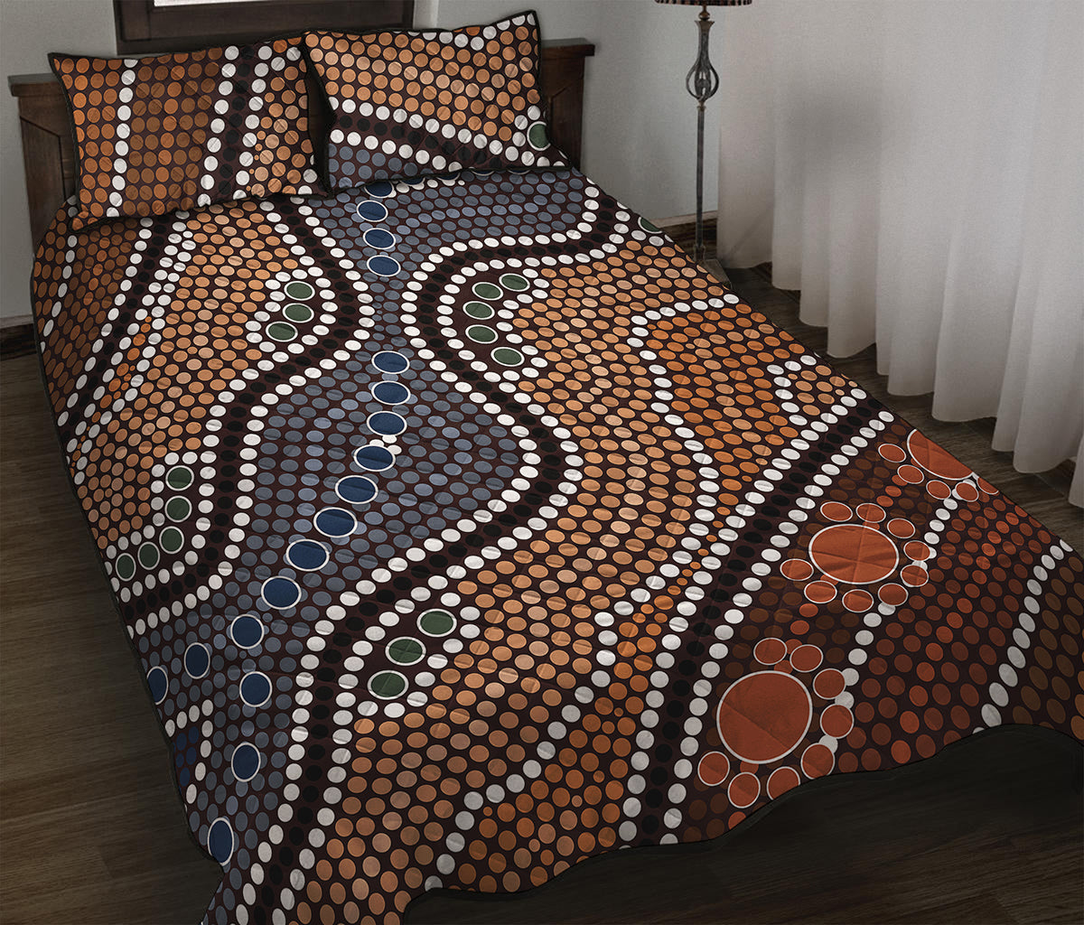 Australia River Aboriginal Dot Print Quilt Bed Set