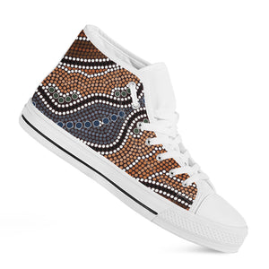 Australia River Aboriginal Dot Print White High Top Shoes