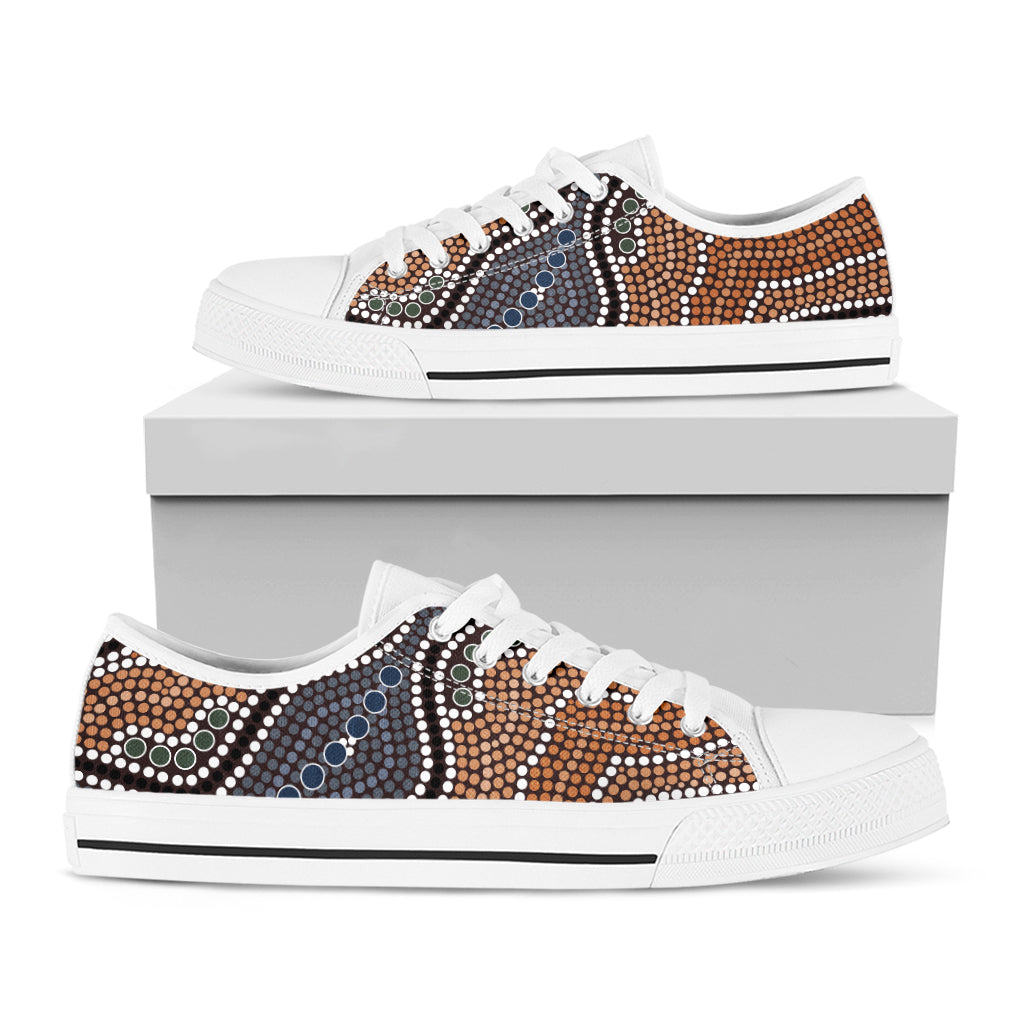Australia River Aboriginal Dot Print White Low Top Shoes