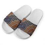 Australia River Aboriginal Dot Print White Slide Sandals